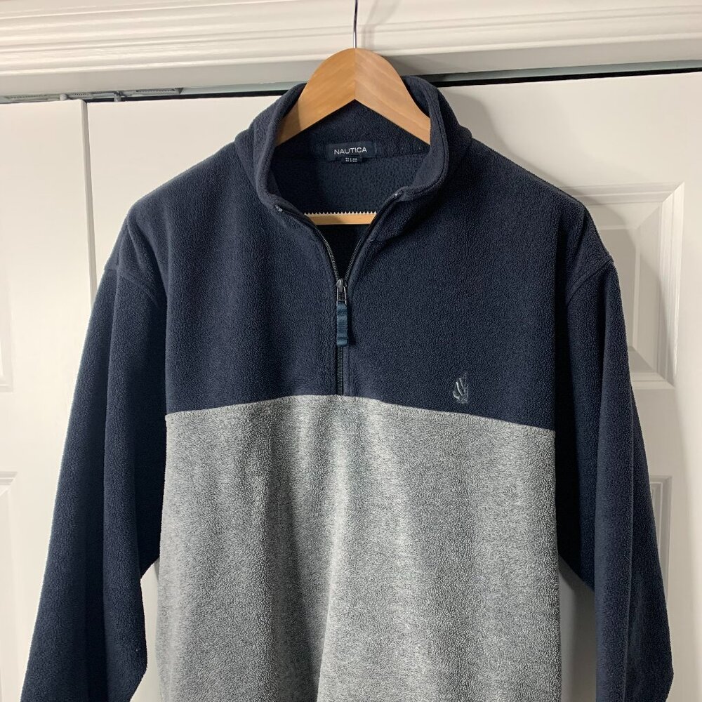 Nautica Men’s Blue & Grey Fleece Quarter-Zip Pullover – XL